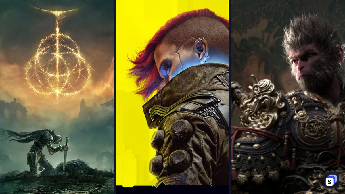 Key art from ELDEN RING, Cyberpunk 2077 and Black Myth: Wukong