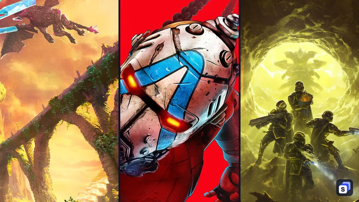 Key art from Split Fiction, Borderlands 4 and HELLDIVERS 2