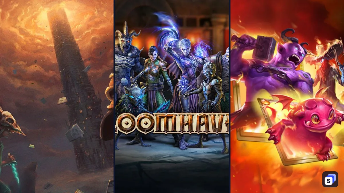 Key art from Slay the Spire, Gloomhaven and Monster Train