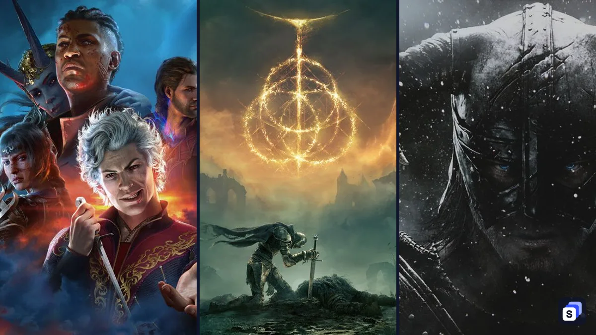 Key-Art von Baldur's Gate 3, ELDEN RING und The Elder Scrolls V: Skyrim Special Edition