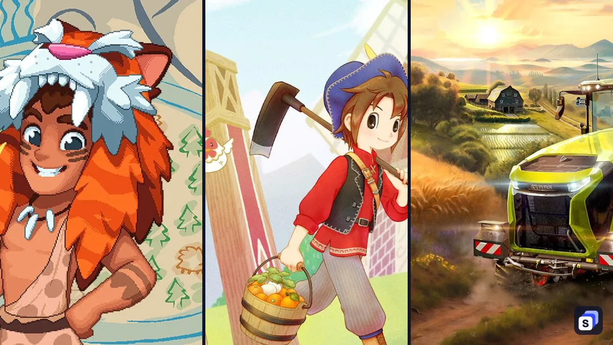 Illustrations de Roots of Pacha, STORY OF SEASONS: Grand Bazaar et Farming Simulator 25