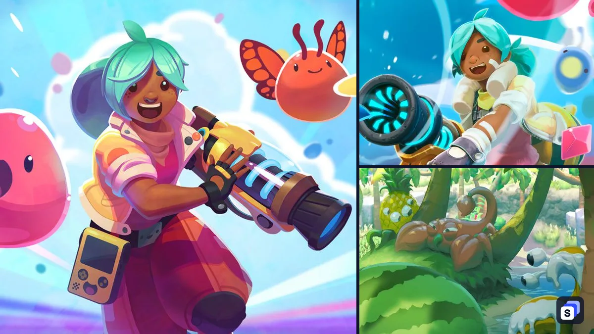 Slime Rancher 2 key art next to Slime Rancher and Bugsnax, two games like it