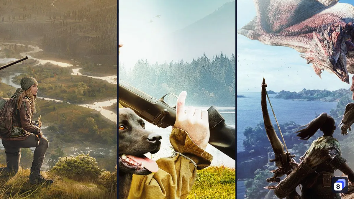Key art from Way of the Hunter, Hunting Simulator 2 and Monster Hunter: World