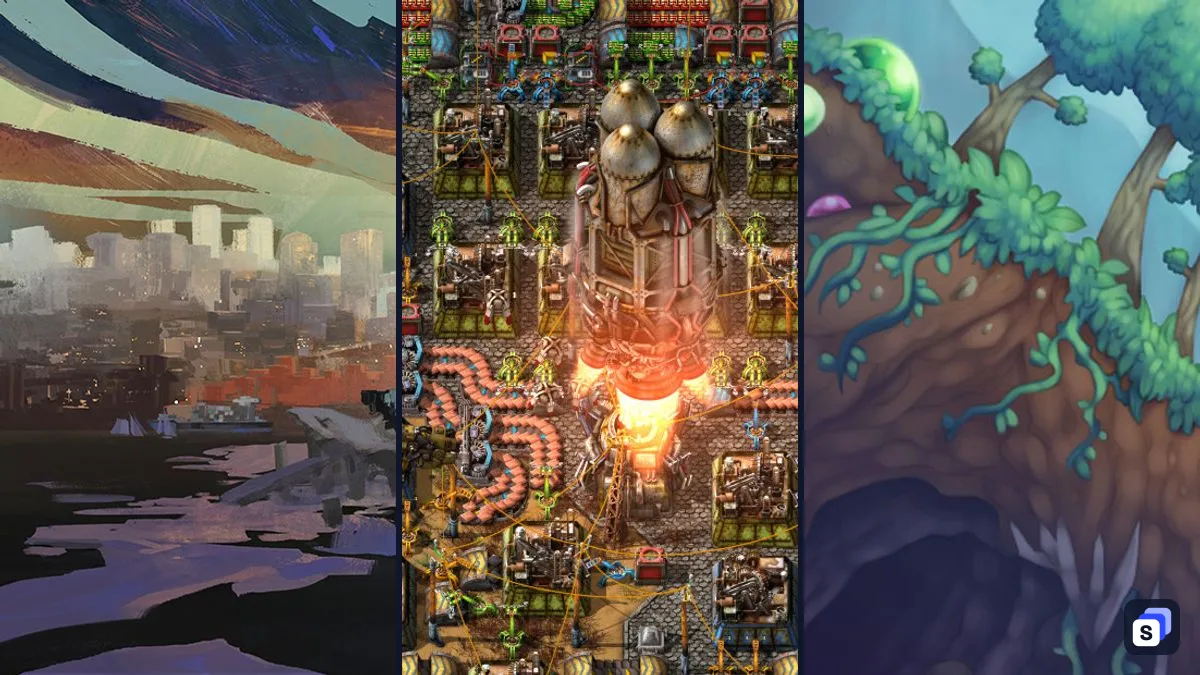 Key-Art von Disco Elysium - The Final Cut, Factorio und Terraria