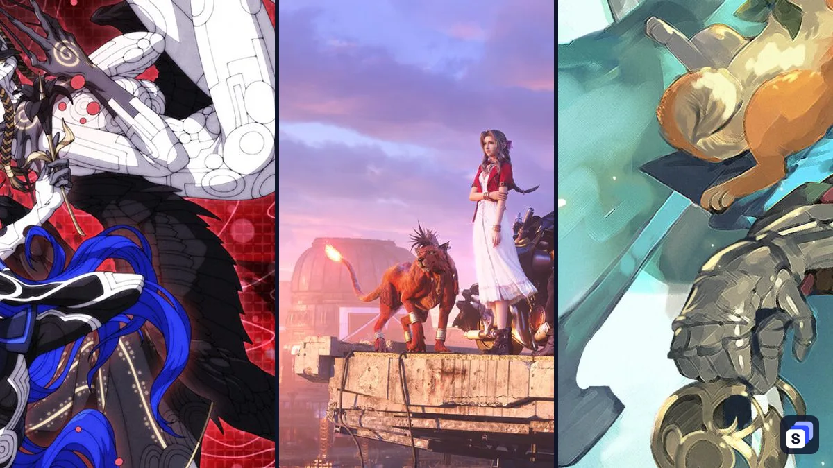 Key art from Shin Megami Tensei V: Vengeance, FINAL FANTASY VII REMAKE INTERGRADE and Chained Echoes