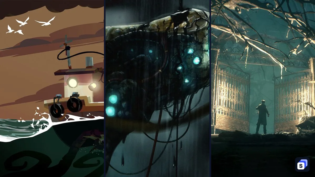 Key art from DREDGE, SOMA and Call of Cthulhu