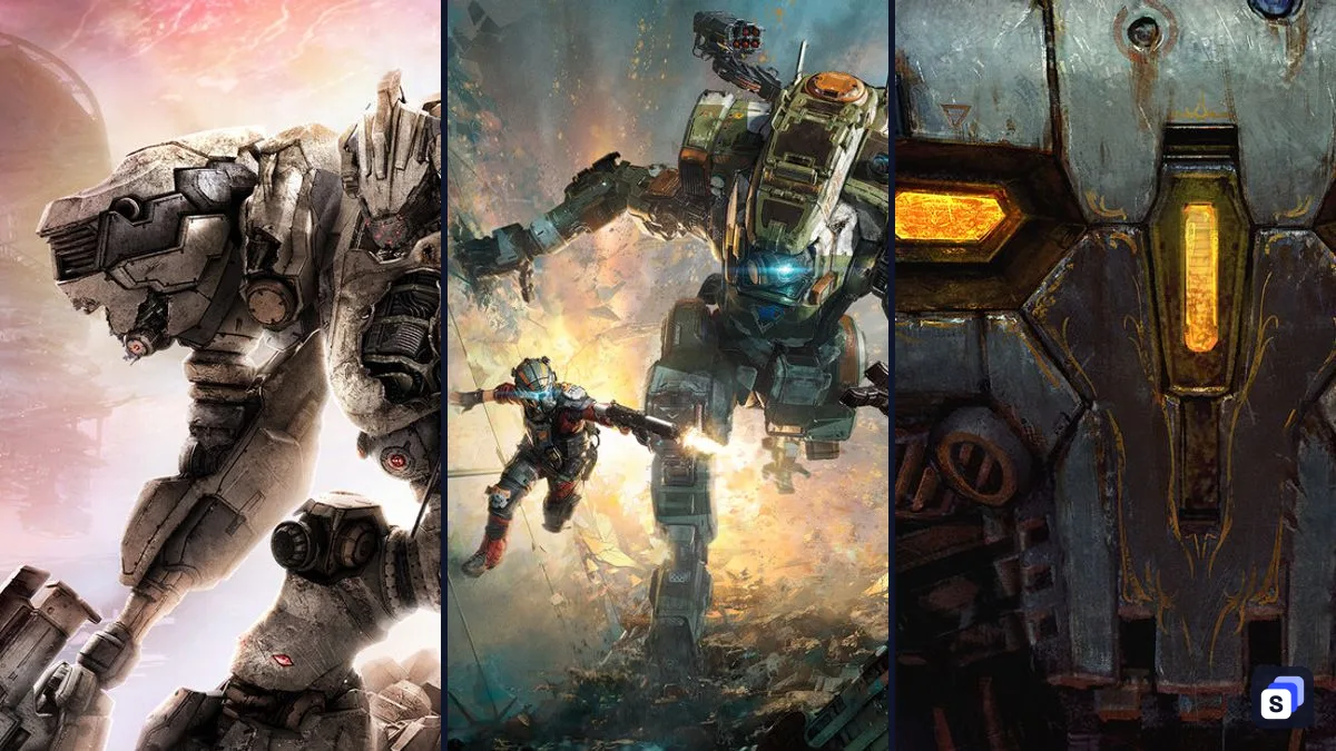 Key art from ARMORED CORE VI FIRES OF RUBICON, Titanfall 2 and BATTLETECH