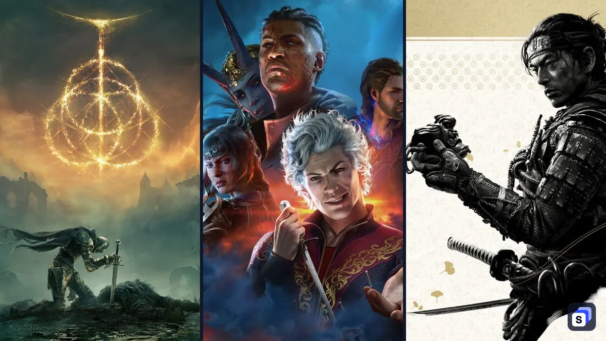 Key art from ELDEN RING, Baldur's Gate 3 and Ghost of Tsushima DIRECTOR'S CUT