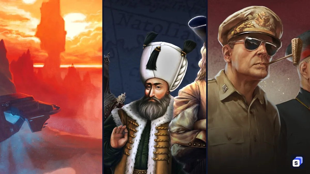 Key art from Stellaris, Europa Universalis IV and Hearts of Iron IV