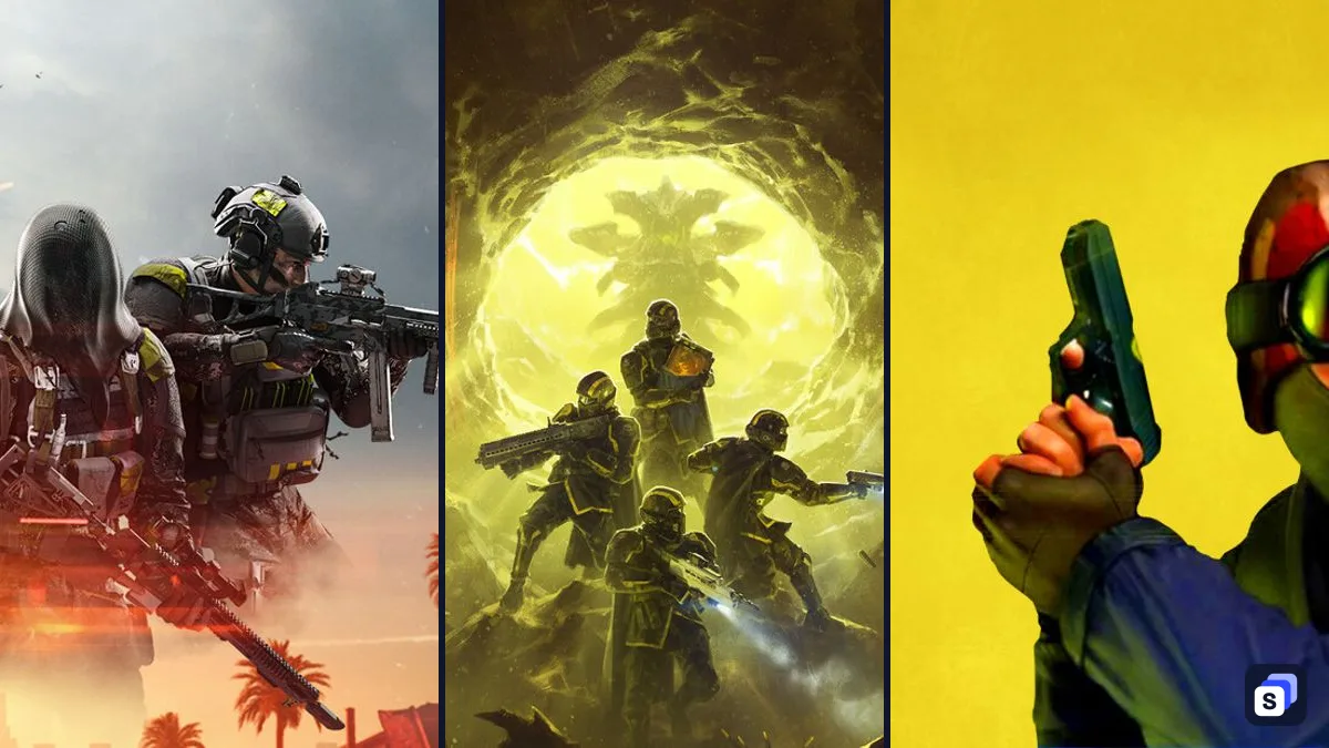 Key art from Battlefield 6, HELLDIVERS 2 and Counter-Strike