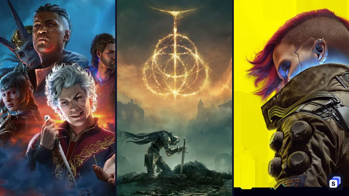 Key art from Baldur's Gate 3, ELDEN RING and Cyberpunk 2077