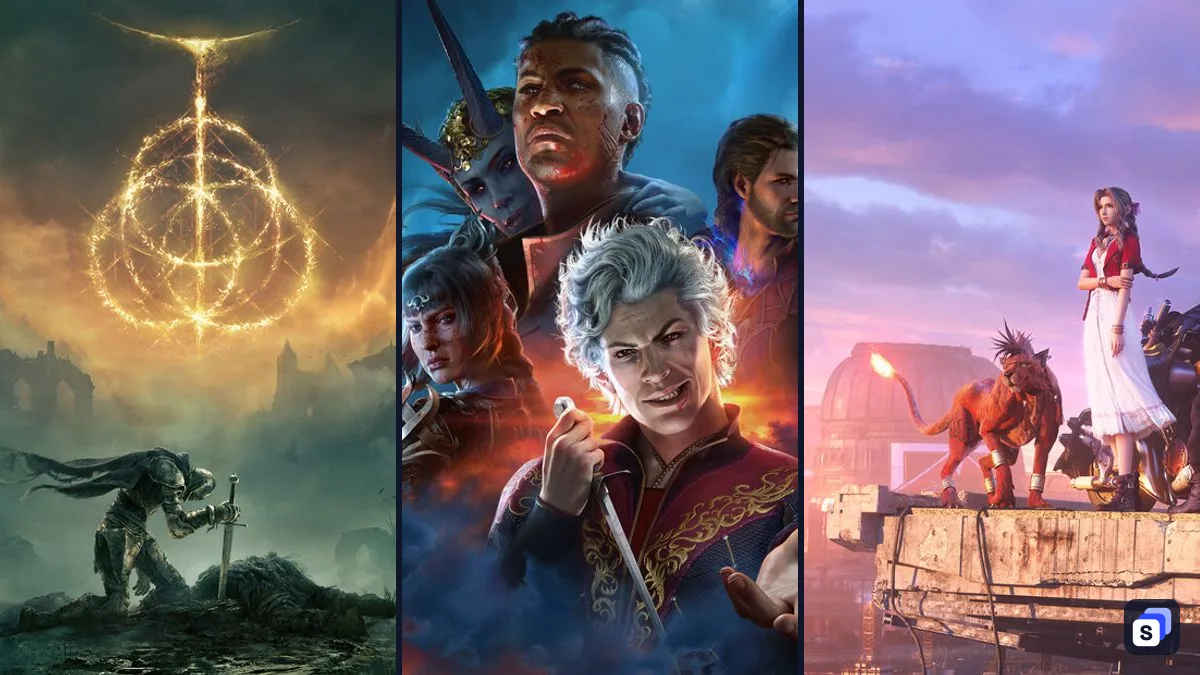 Key art from ELDEN RING, Baldur's Gate 3 and FINAL FANTASY VII REMAKE INTERGRADE