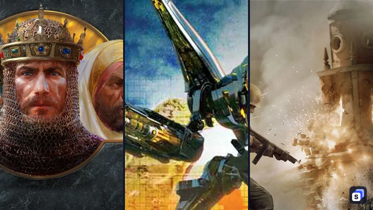 Key art from Age of Empires II: Definitive Edition, Supreme Commander: Forged Alliance and Company of Heroes 3