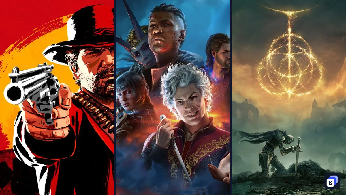 Key art from Red Dead Redemption 2, Baldur's Gate 3 and ELDEN RING