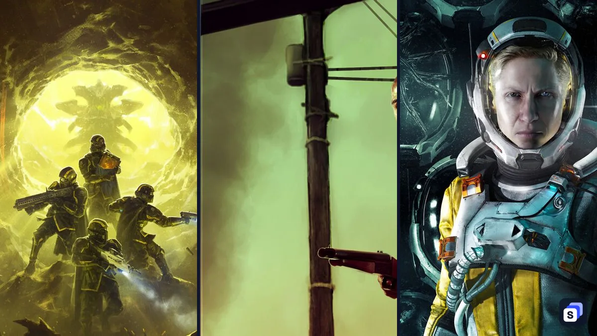 Key art from HELLDIVERS 2, Max Payne 3 and Returnal