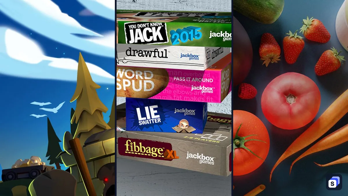 Arte de Overcooked! 2, The Jackbox Party Pack y Cooking Simulator