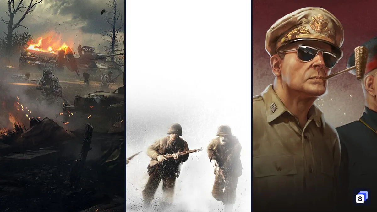 Key art from Hell Let Loose, Company of Heroes and Hearts of Iron IV