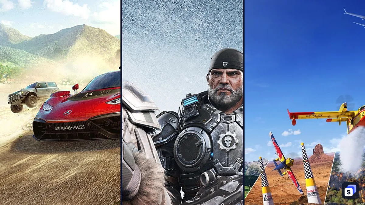 Artwork di Forza Horizon 5, Gears 5 e Microsoft Flight Simulator 2024
