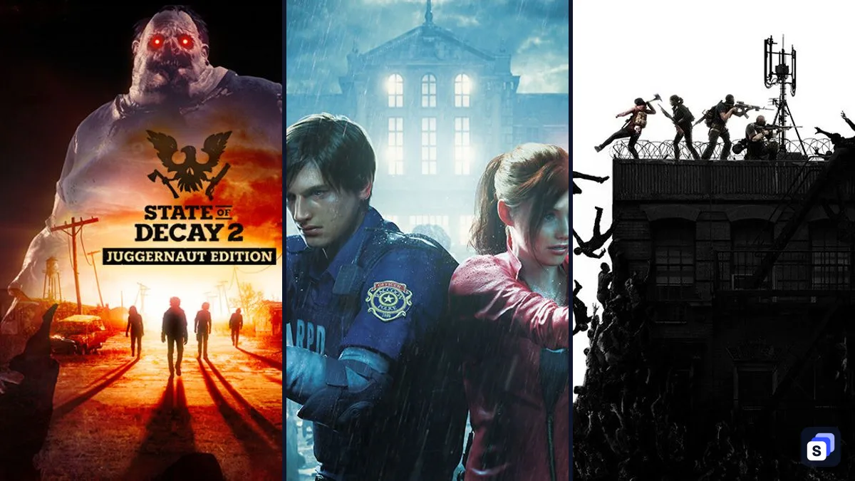 Key art from State of Decay 2: Juggernaut Edition, Resident Evil 2 and World War Z