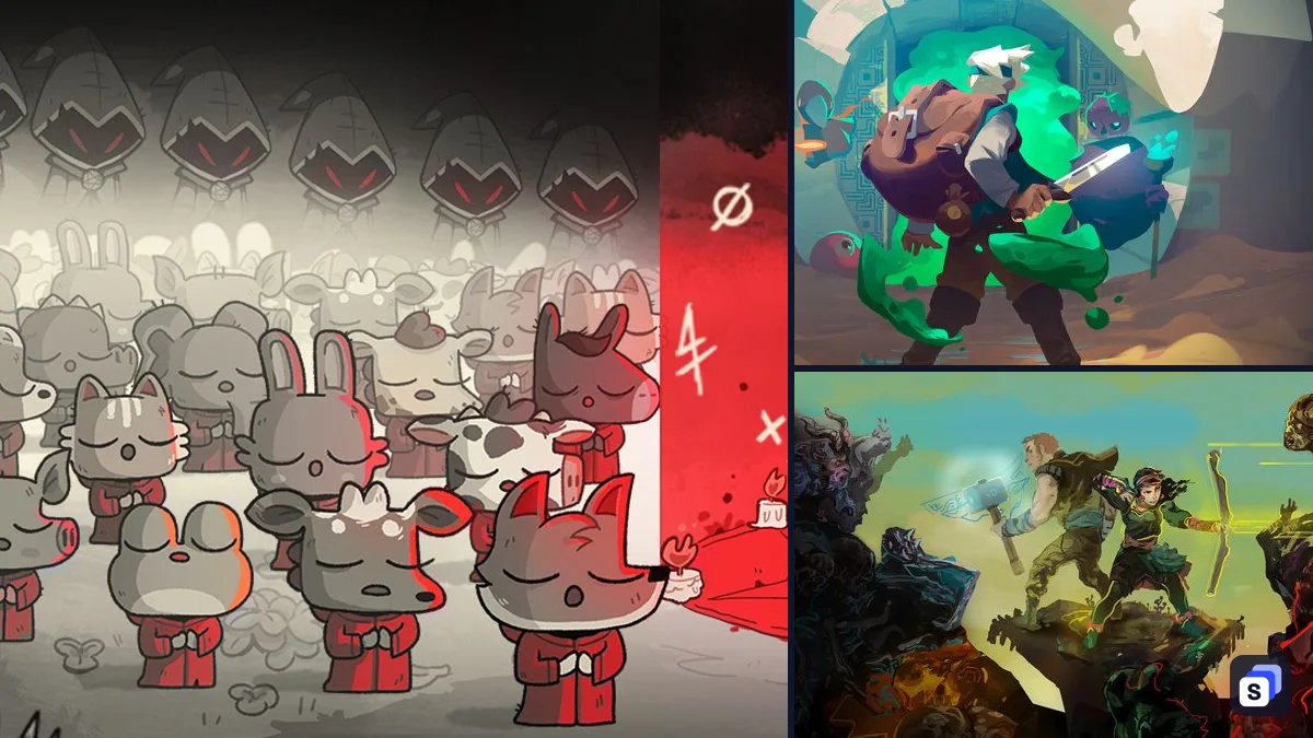 Cult of the Lamb key art next to Moonlighter and Children of Morta, two games like it