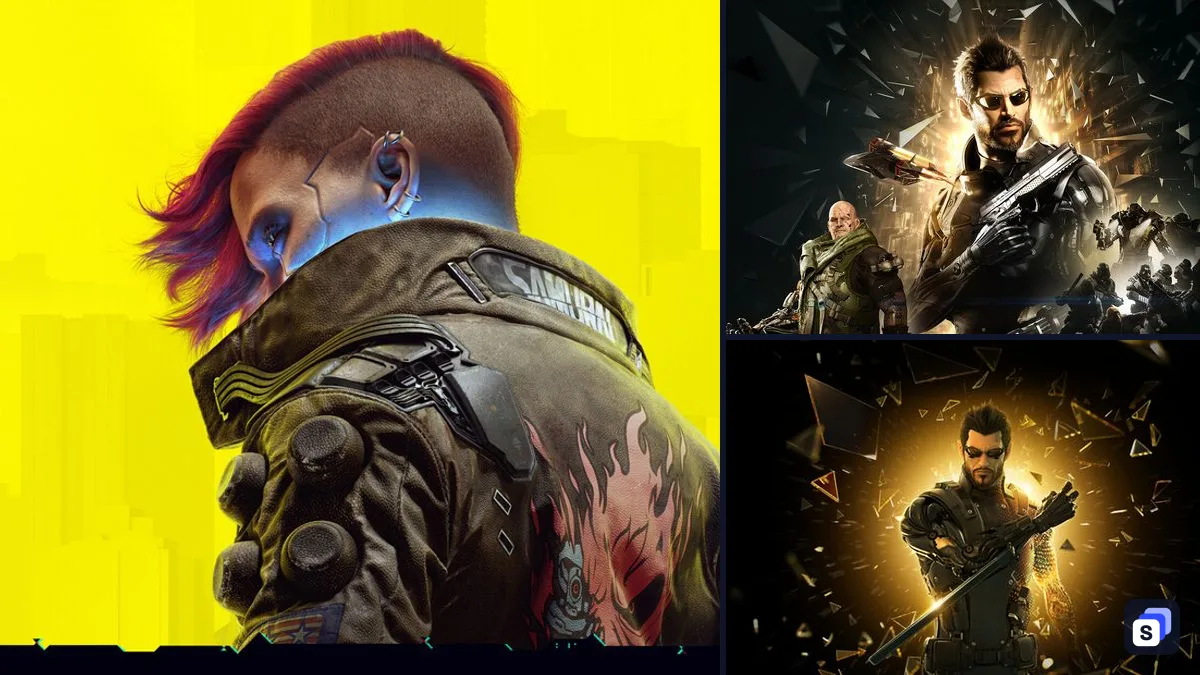 Illustration de Cyberpunk 2077 à côté de Deus Ex: Mankind Divided et Deus Ex: Human Revolution - Director's Cut, deux jeux similaires
