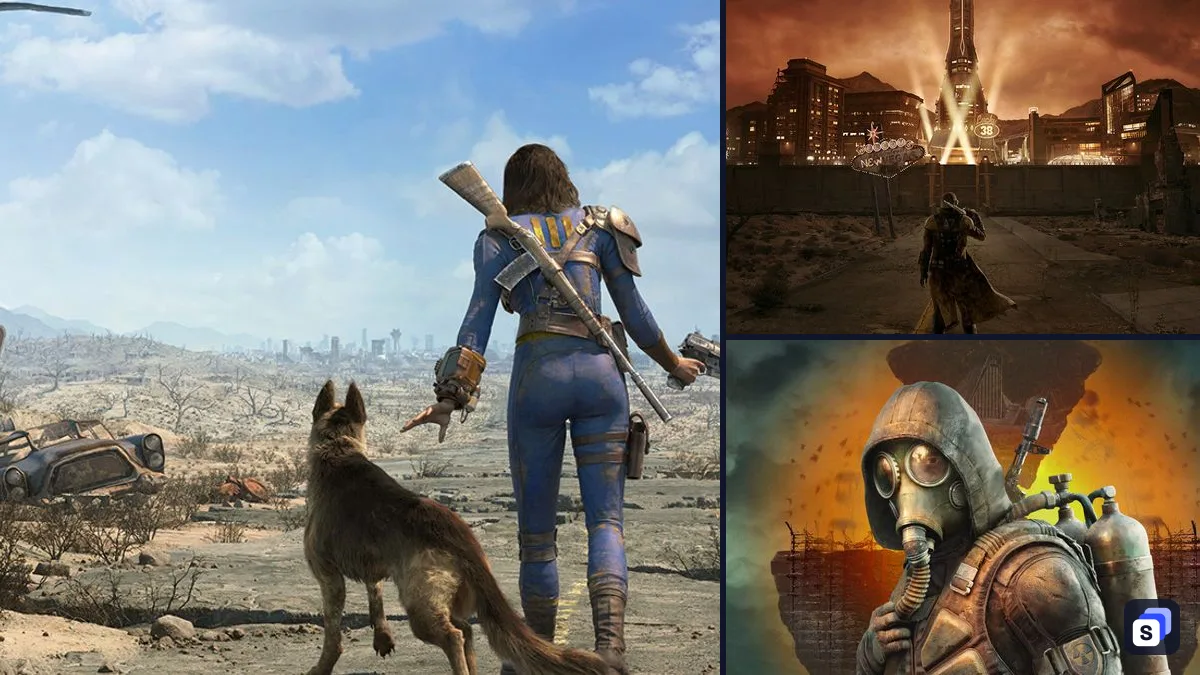 Fallout 4 key art next to Fallout: New Vegas and S.T.A.L.K.E.R. 2: Heart of Chornobyl, two games like it