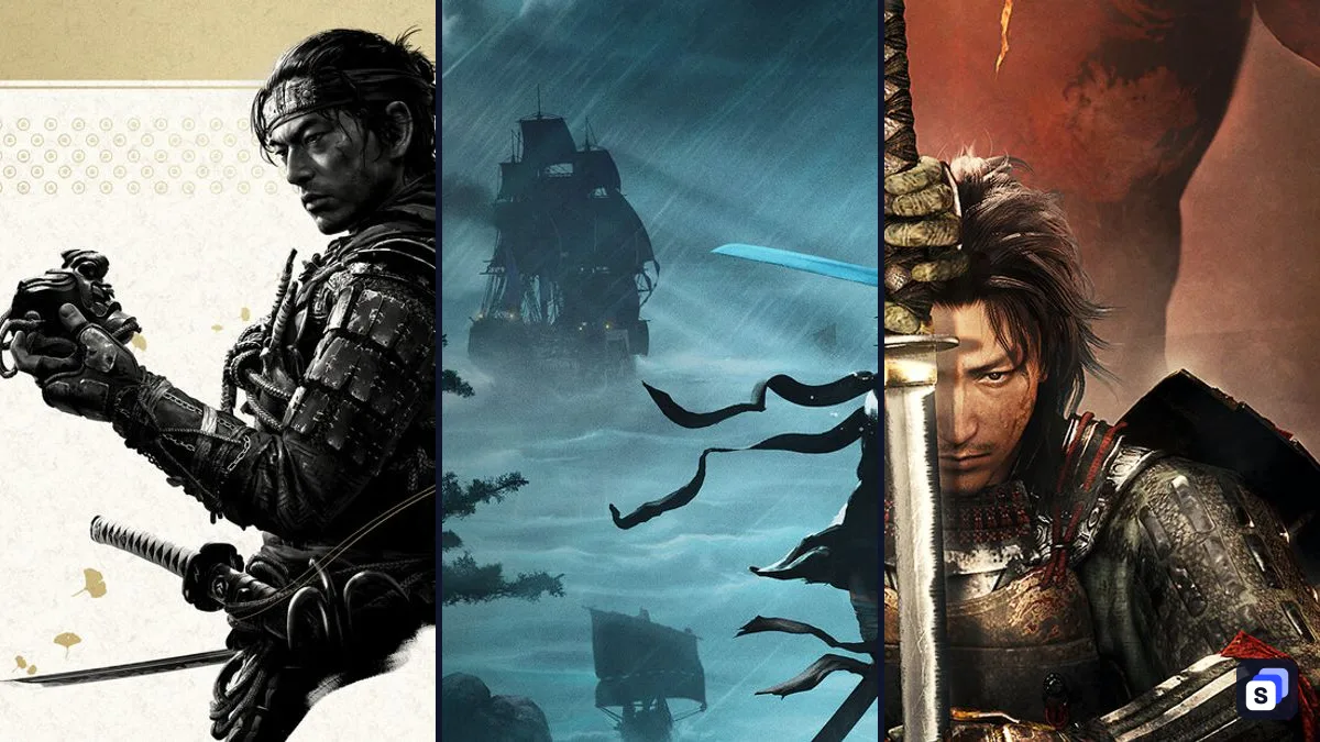 Key art from Ghost of Tsushima DIRECTOR'S CUT, Rise of the Ronin and Nioh 2 – The Complete Edition
