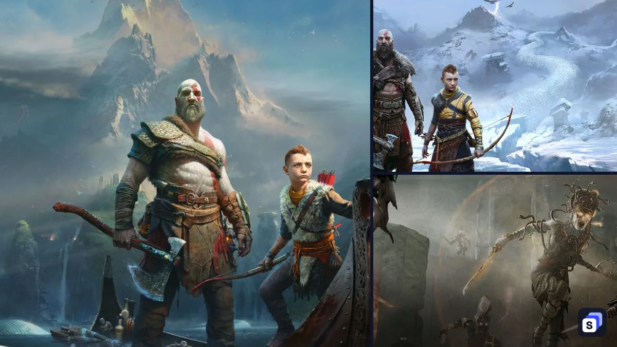 God of War key art next to God of War Ragnarök and Assassin's Creed Odyssey, two games like it