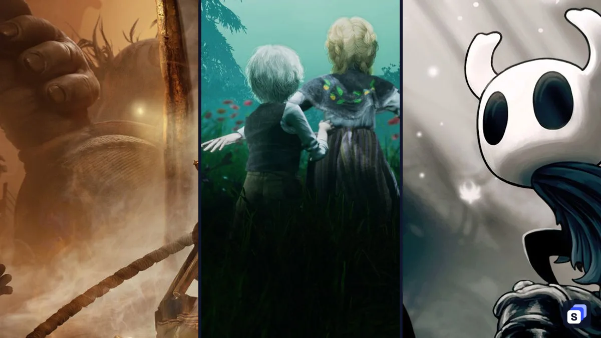 Key art from Little Nightmares III, Bramble: The Mountain King and Hollow Knight