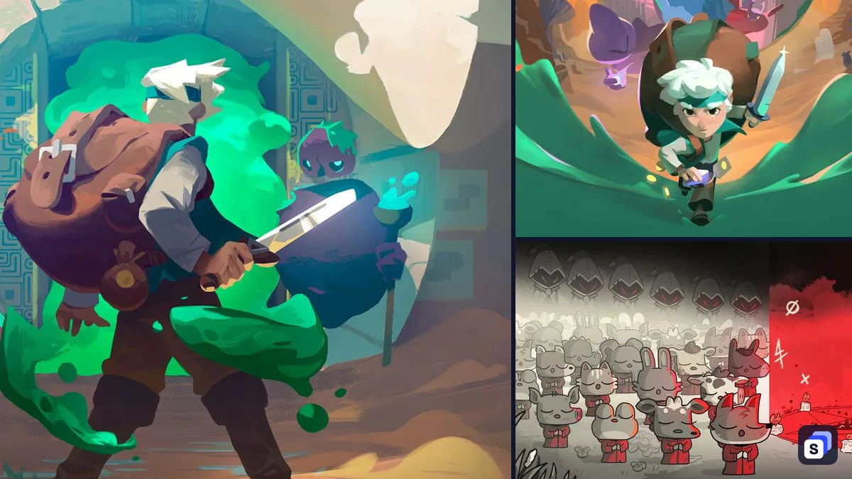 Moonlighter key art next to Moonlighter 2: The Endless Vault and Cult of the Lamb, two games like it