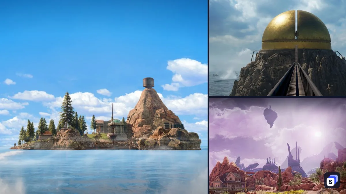 Myst key art next to Riven and Obduction, two games like it