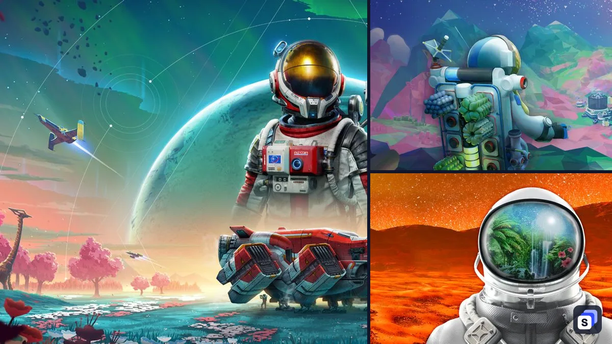 Arte de No Man's Sky junto a ASTRONEER y The Planet Crafter, dos juegos parecidos