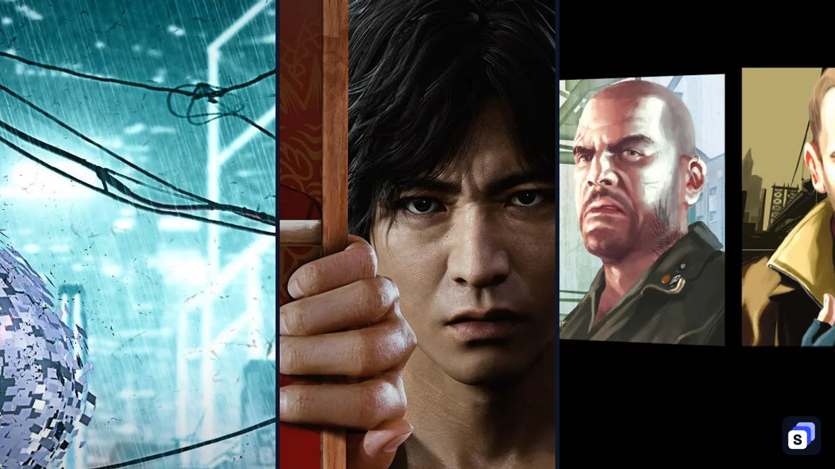 Key art from Sleeping Dogs: Definitive Edition, Lost Judgment and Grand Theft Auto IV: The Complete Edition