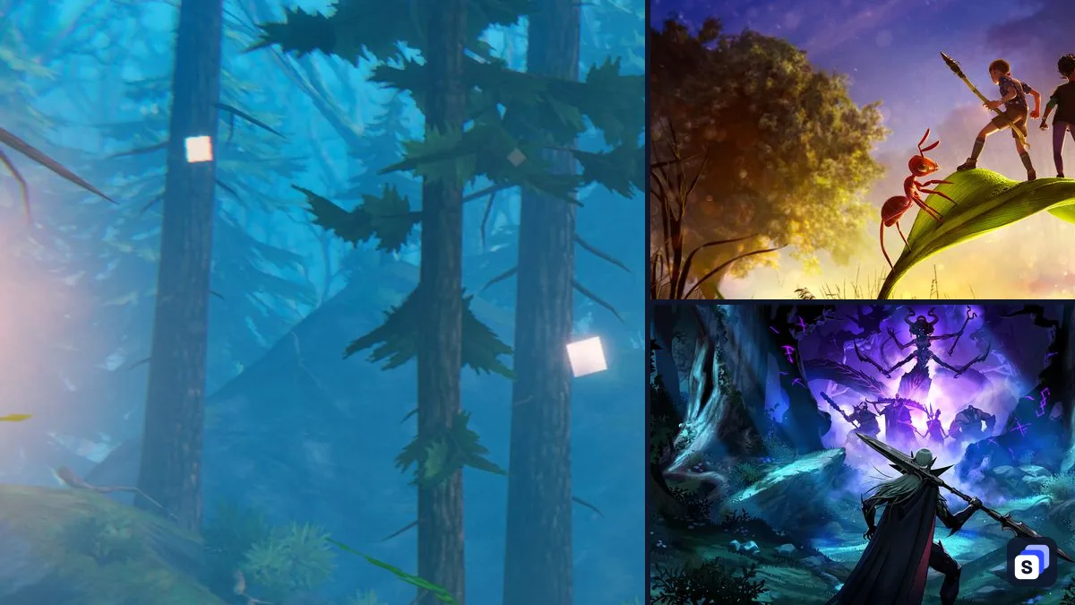 Valheim key art next to Grounded and V Rising, two games like it