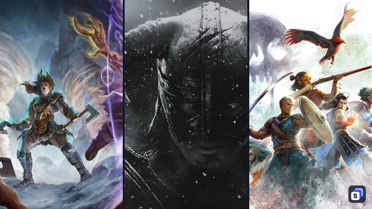 Arte de Diablo IV, The Elder Scrolls V: Skyrim Special Edition e Pillars of Eternity II: Deadfire